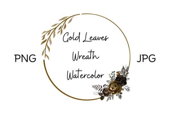 Gold Leaves Wreath Watercolor Frame