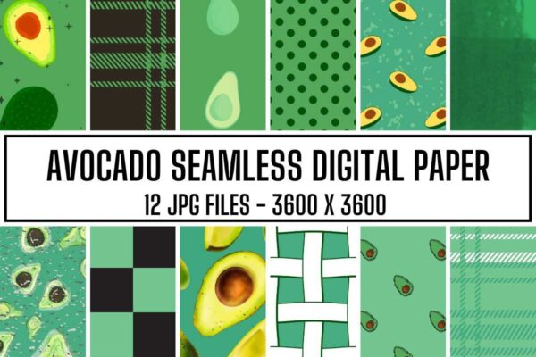 Avocado Seamless Digital Paper, Fruit and Backgrounds