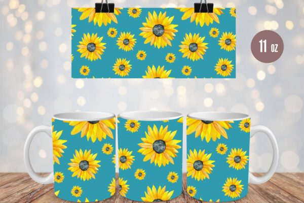 Teal Sunflower Tumbler & Mug Wraps