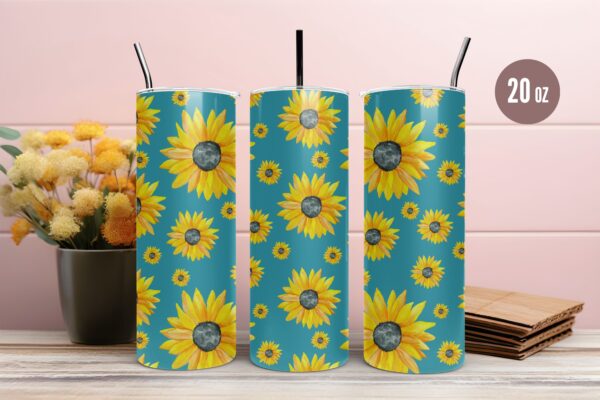 Teal Sunflower Tumbler & Mug Wraps